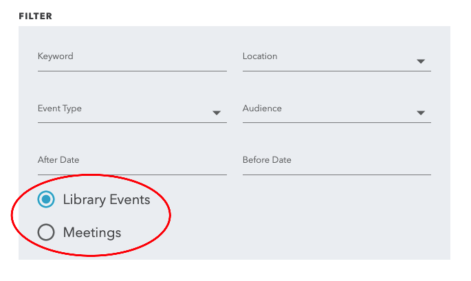 Filter between public meetings and library events